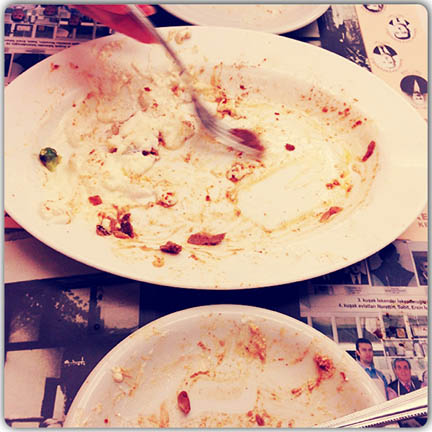 Empty plate where an Iskender kebab once sat